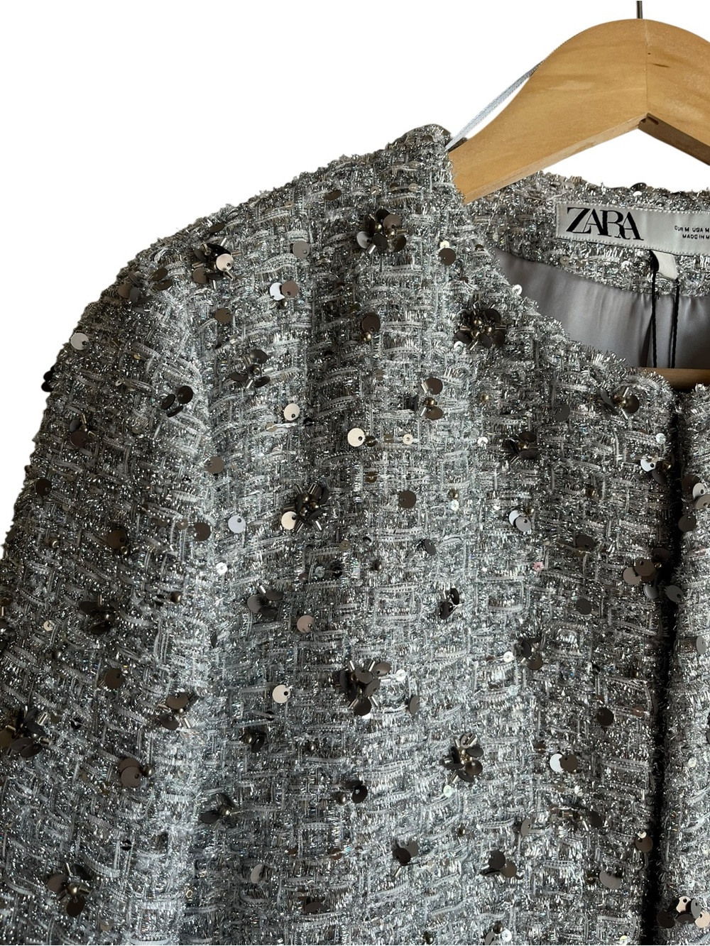 Zara ZW Collection Sequin Jacket Silver Size M NWT - Picture 4 of 15